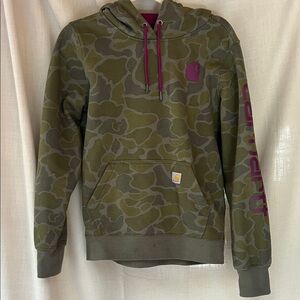 Carhartt Olive Camo Crewneck Hoodie with Magenta Accents